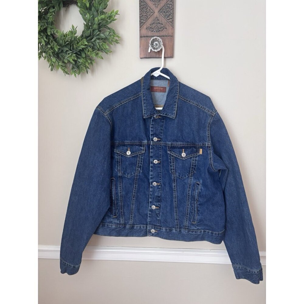 Orvis Mens Size XL Blue Jean Trucker Jacket 100% Cotton Medium Wash